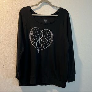 Women’s Torrid black long sleeve musical note printed pullover sweater size 2X